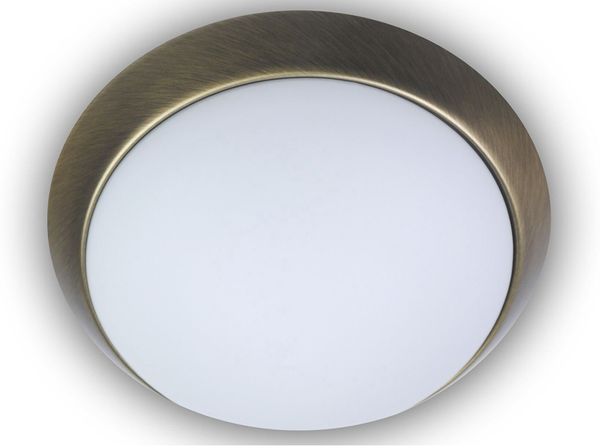 LED Deckenleuchte / Deckenschale, Opalglas matt, Dekorring Altmessing, Ø 30cm