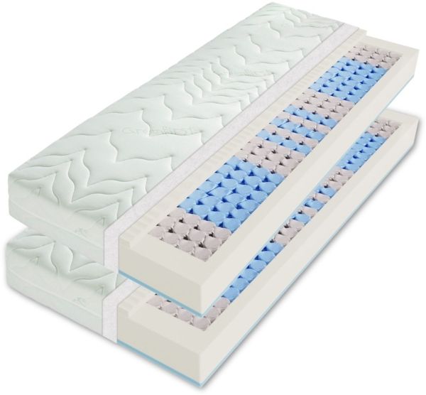 Matratze 180x200 (2 x 90x200cm), Taschenfederkernmatratze H3 H4, Höhe ca. 22cm, 7 Zonen TFK Wendematratze 180x200cm mit hochwertigem Greenfirst® Bezug