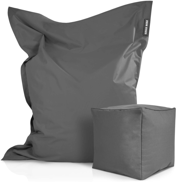Green Bean® 2er Set XXL Sitzsack inkl. Poufmit mit EPS-Perlen - Riesensitzsack 140x180 Liege-Kissen Bean-Bag - Grau