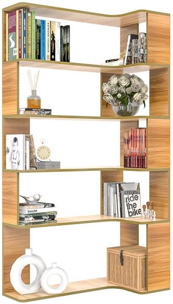 JEOBEST Bücherregal Eckregal, Eck-Bücherregal 5-stöckiges, Modernes Display Unit, L-förmiges Regal, H 169CM