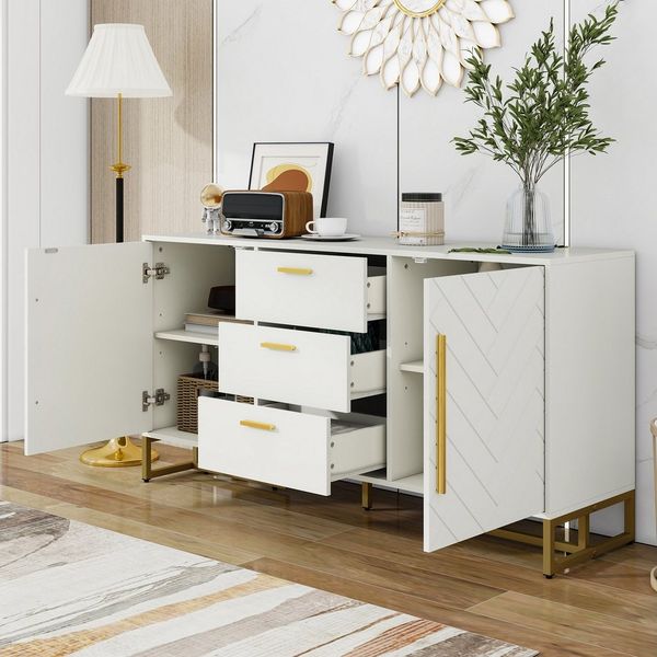 Flieks Kommode mit 3 Schubladen und 2 Türen (145x40x75 cm, 1 St), Mehrzweckschrank Sideboard mit verstellbare Einlegeböden Weiß