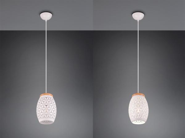 Kleine LED Pendelleuchte in Weiß mit ausgefallenem Stanzmuster, Ø 15cm