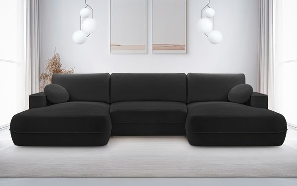 AX LIVING U Form Sofa mit Schlaffunktion Peoni 364cm elegantes Schwarz