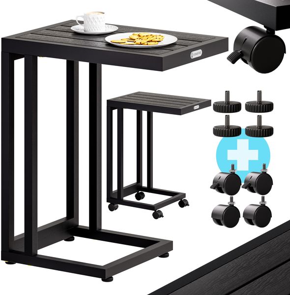 Casaria® Beistelltisch C-Form mit Rollen, Stahl Schwarz, 50 x 40 x 66 cm