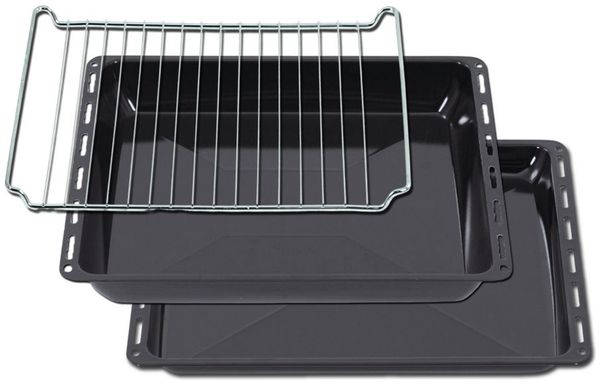 ICQN Backblech 422x375x 30 und 45 mm Tiefe, Emaille, (Set mit Backofenrost, 3-St, Tiefe von 4,5 cm mit Standard Maßen), Fettpfanne für Backofen und Herd, Kratzfest & Rostfrei