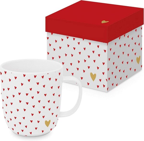 PPD Becher PPD, Mug, Herbst, Winter, Frühling, Sommer, Alltag Kollektion, 1-tlg, Porzellan Tasse, Kleine Herzen -Trendbecher,Henkelbecher, Motiv : Blumen, Pflanzen, Tiere, Liebe, Sprüche, Geschenke