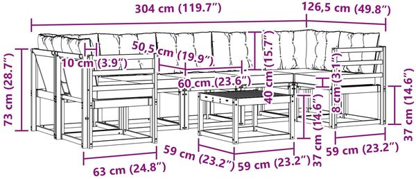 vidaXL Outdoor-Sofagarnitur mit Kissen 8 pcs Weiß und Beige 3389299 Bild 7