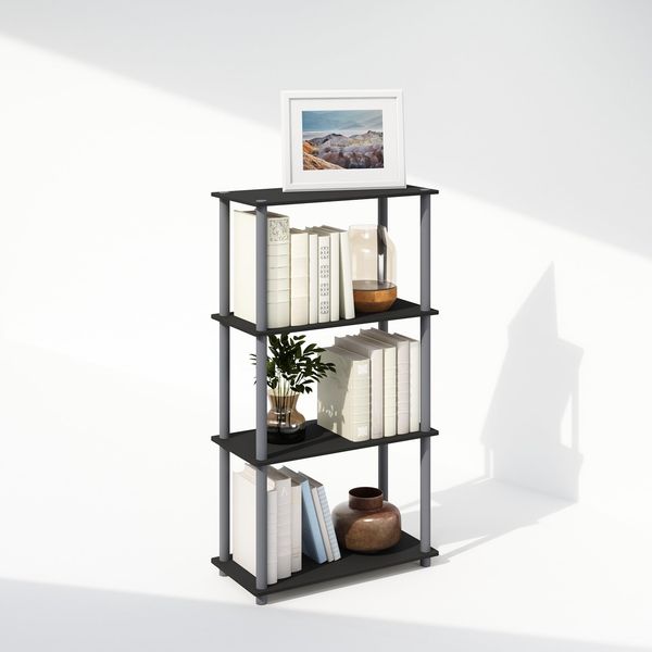 Furinno Turn-N-Tube Bücherregal, 4-stufiges Bücherregal, Bücherregal mit vielseitigem kompaktem Display-Regal, 29.5 x 60 x 110, für Wohnzimmer, Schlafzimmer, Home Office, Schwarz/Grau