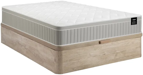 Vente-unique - SOMIRA Mattress and bed base set StoffHolz, Platte BeigeWeiß - B 140 cm x H 30 cm x L 190 cm