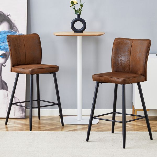 Stuhl Barhocker 6,6 cm Sitzpolster, ergonomische Rückenlehne, Braun/Schwarz,44*44*101 cm,2er-Set