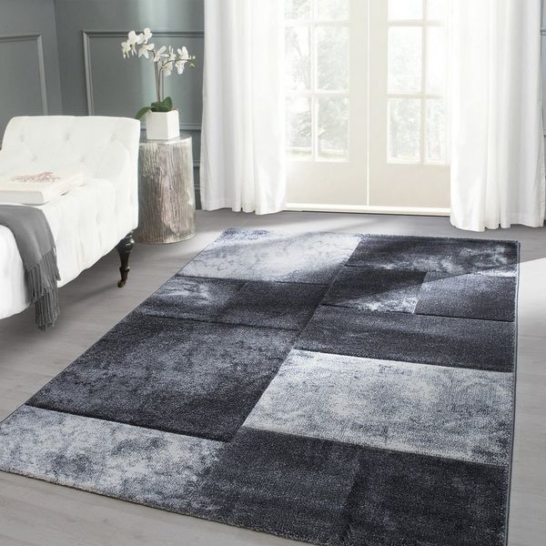 Carpettex Frisé-Teppich Kariert Design, Läufer, Höhe: 13 mm, Designer Wohnzimmer Teppich Kurzflor Konturenschnitt Kariert Design