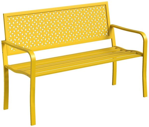 Outsunny Gartenbank mit rostbeständiger Rückenlehne (Geometrische Balkonbank, 1-St, Outdoor Sitzbank), für Garten, Park, Balkon 127 x 61 x 85 cm Gelb