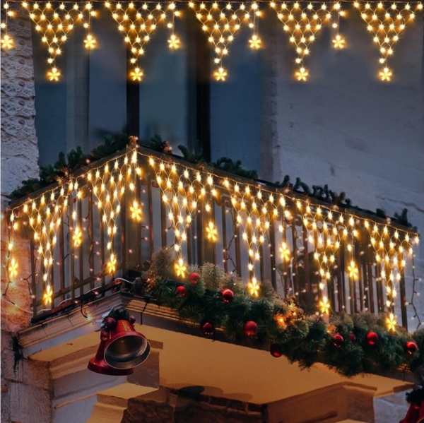 Merry 2024 LED-Lichterkette LED Lichtervorhang Sterne,LED-Weihnachtslichterkette,Weihnachtsdeko, Weihnachtsbeleuchtung, 8 Modi,mit 12 funkelnden Sternentropfen Bild 2