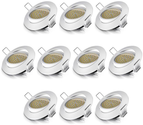 Brandson LED Einbaustrahler Deckenspot schwenkbar, Ultra Flach, Warmweiß 3000K, 5W, 320 Lumen, Dimmfunktion, Schwenkmechanismus (30° vertikal), LED fest integriert, warmweiß, Slim Einbauleuchte, Einbauspot Edelstahl Optik, Alu Deckenstrahler