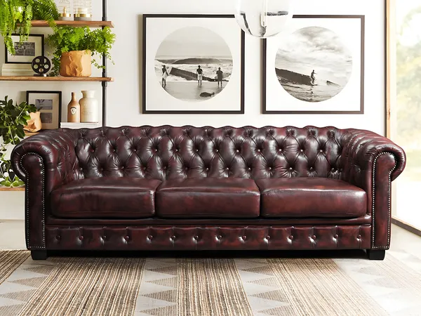 Vente-unique - Chesterfield Ledersofa 4-Sitzer - Büffelleder - Rotbraun - BRENTON