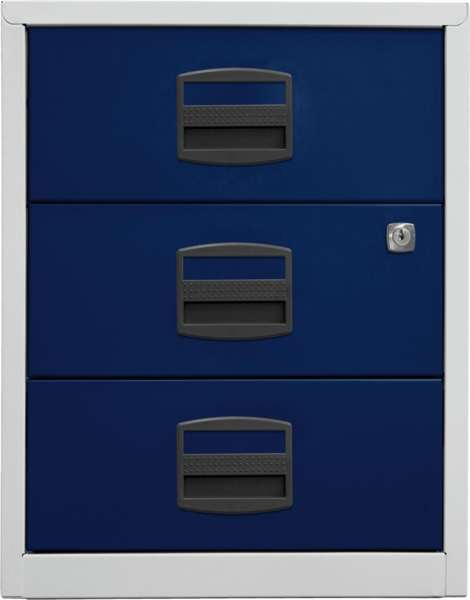 mobiler Beistellschrank PFA, 3 Universalschubladen, Farbe Korpus lichtgrau, Fronten oxfordblau