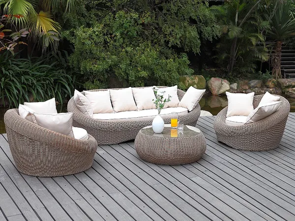 Vente-unique - WHITEHEAVEN Gartensitzgruppe HarzGlas Weiß - B 92 cm x H 35 cm x L 92 cm