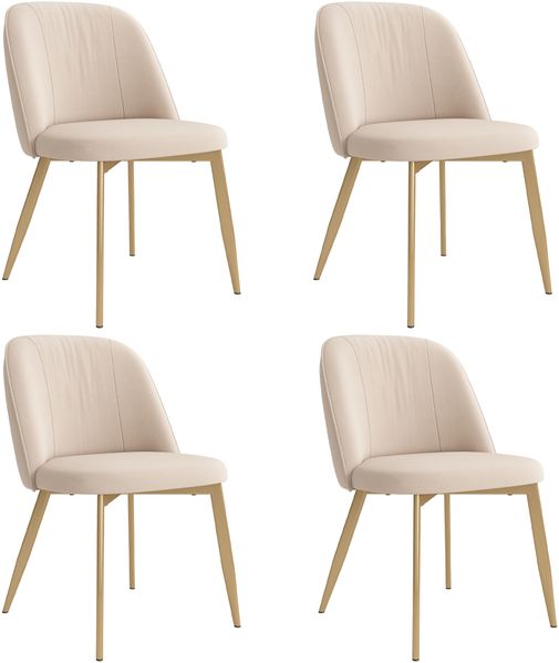 Merax Esszimmerstuhl Gestell aus goldfarbenen Metall, Bezug aus Samtstoff(Set, 4 St), 4er Set Polsterstühle Küchenstuhl Wohnzimmerstuhl Beige