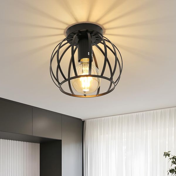 Comely Deckenleuchte Vintage, Industrial Kronleuchter Schwarz Metall in Käfigform, Retro Deckenlampe E27 Hängelampe Lampenschirm für Schlafzimmer, Wohnzimmer, Eingang, Balkon, Flur
