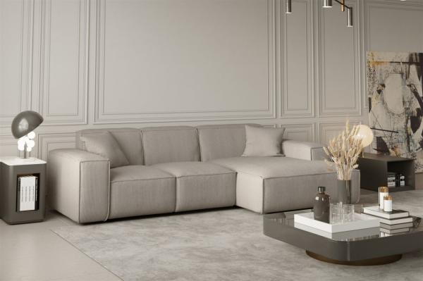 'Celes' Ecksofa mit rechter Ottomane, Stoff Scala Beige, 73 x 165/88 cm x 266 cm