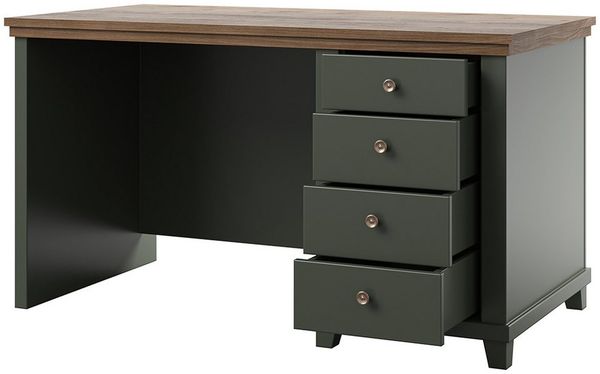 Lomadox Schreibtisch EPSOM-83, 140 cm breite, in grün mit Eiche, 4 Schubladen, Landhaus Stil