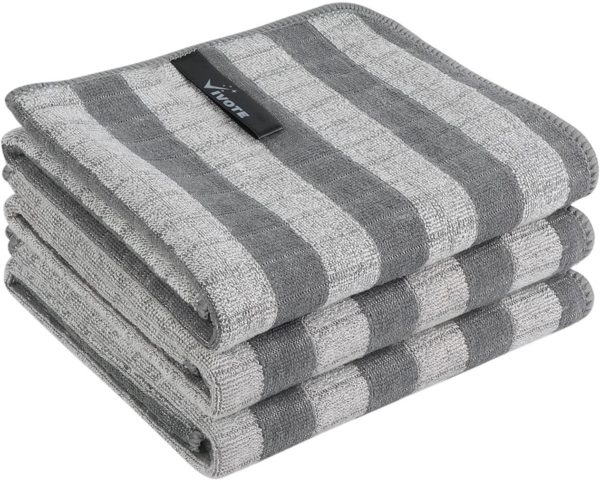VIVOTE Mikrofaser Bambus Geschirrtücher 40x60 Grau 3er Set