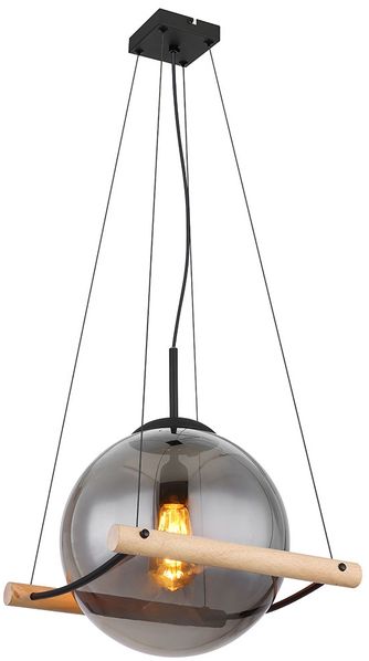 Pendelleuchte, Metall, Schwarz-matt, Glas Rauchfarbe, B 35 cm