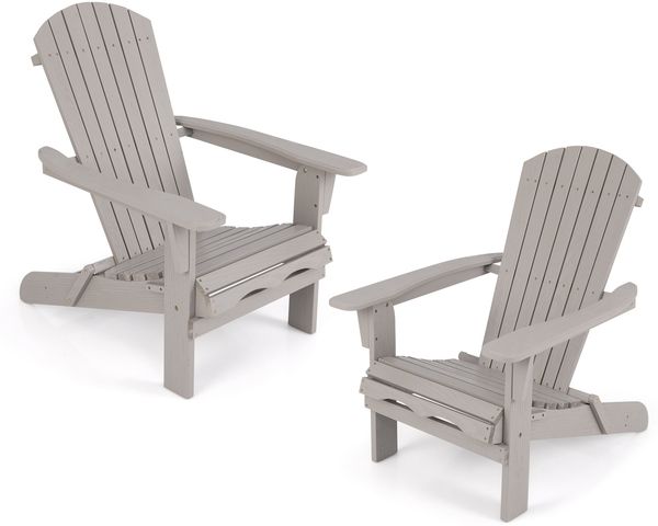 2-er Set Klappbarer Adirondack Stuhl aus Holz mit 180 kg Tragfähigkeit Gartensessel Grau