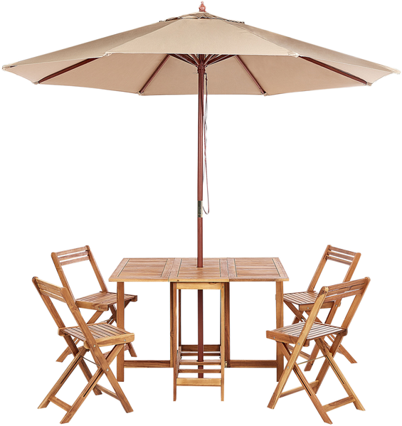 Gartentisch Set mit Schirm FRASSINE Akazienholz 110x90x74 cm Natürlich