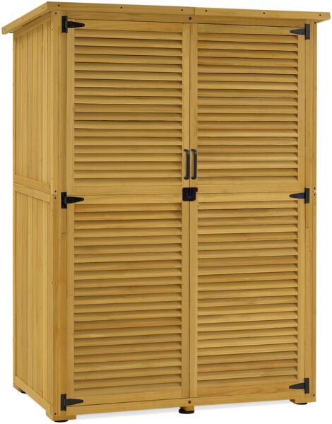 M MCombo Gartenschrank Gartenhaus Holz Wetterfest, 127×59×168 cm, 0901D (Natur)