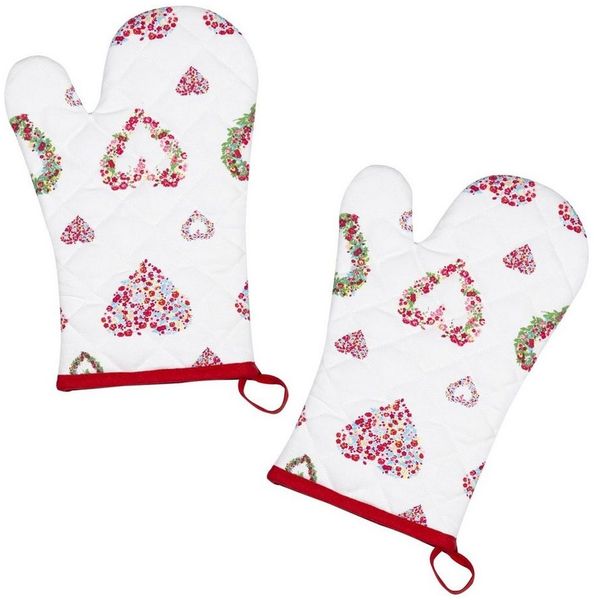 Kracht Topfhandschuhe Blumenherzen, (Set, 2-tlg, 2-teilig), 2er Set Ofenhandschuhe, wattiert, ca. 20x30 cm
