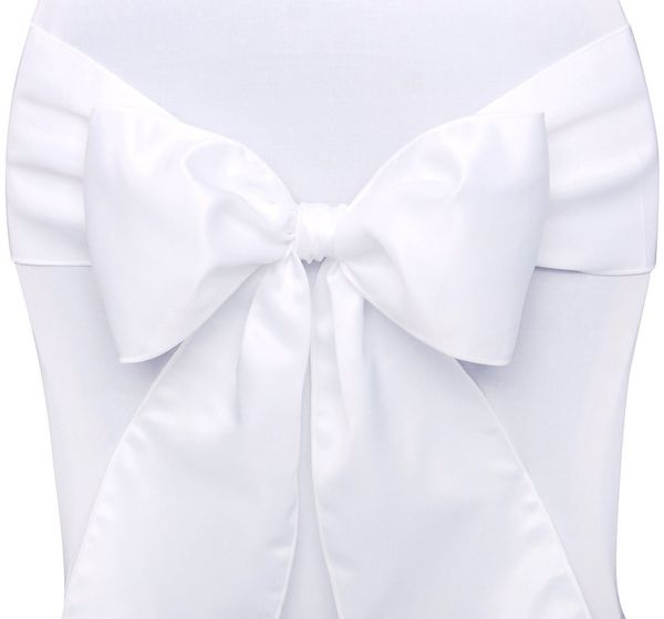 partydeco Tischläufer, Stuhlschleifen Hochzeit 15x275cm Satin weiß matt 10er Set