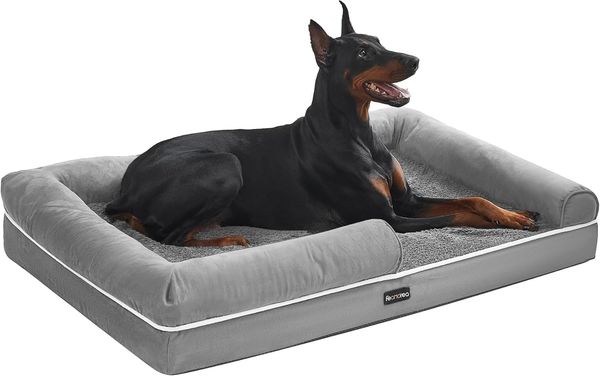 Feandrea Orthopädisches Hundebett, Hundekissen, Hundekorb, weiche Polsterung, Hundesofa, erhöhte Ränder, Bezug abnehmbar und waschbar, 120 x 85 x 20 cm, rutschfeste Unterseite, hellgrau