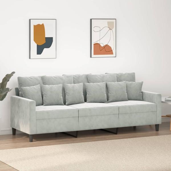 vidaXL 3-Sitzer-Sofa Hellgrau 180 cm Samt 359313