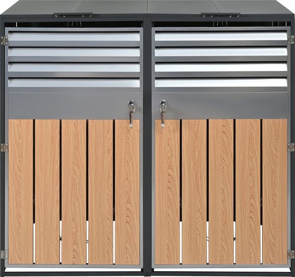 Mülltonnenbox, Mülltonnenverkleidung, 120L 240L, wetterfest, Container, Abfallbehälter, Tonnenhaus, Gartenbox, abschließbare Müllbox (2 Tonnen)