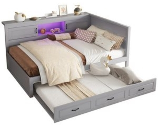 HAUSS SPOLE Schlafsofa 140x200 mit Beleuchtung, Staufach, Ausziehbares Bett, Steckdose, Grau, Schlafsofa,Tagesbett, mit Ambientebeleuchtung, Ausziehbar, USB + Steckdosen, Push-Pull-Staufach, ohne Matratze Bild 6