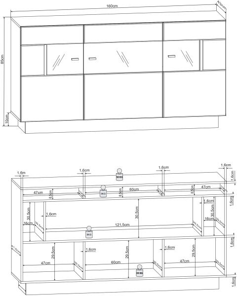 Sideboard Jackie 160 x 85 x 43 Anrichte Anthrazit/Hochglanz Anthrazit 10056 Bild 8