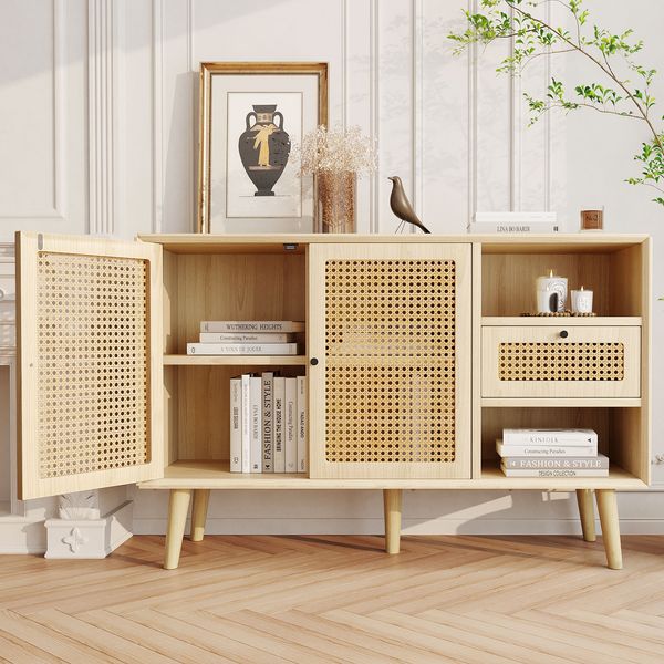 Sideboard 120 x 40 x 80 cm mit 1 Schublade, 2 Fächern und 2 Magnettüren, verstellbare Einlegeböden, bodenstehend