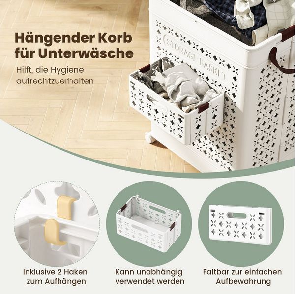 COSTWAY Wäschekorb, 75L Wäschetruhe faltbar, mit Unterwäschekorb und Rollen