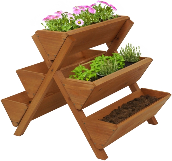 Pflanztreppe HWC-O15, Blumenregal Kräutertreppe Pflanzkübel Hochbeet, 5 Kästen 56x56x70 Outdoor Holz FSC® ~ natur