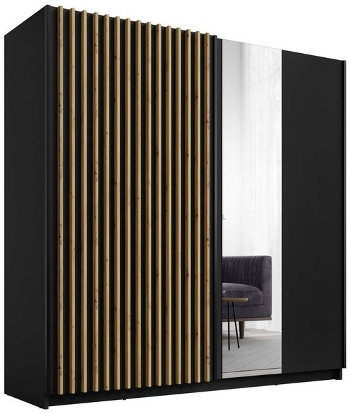 Home affaire Kleiderschrank Kleiderschrank Camden mit Spiegel, 4 Einlegeböden und Kleiderstange Garderobe mit 2 Schwebetüren und Lamellen, BxHxT 200,2x198,5x61,6 cm