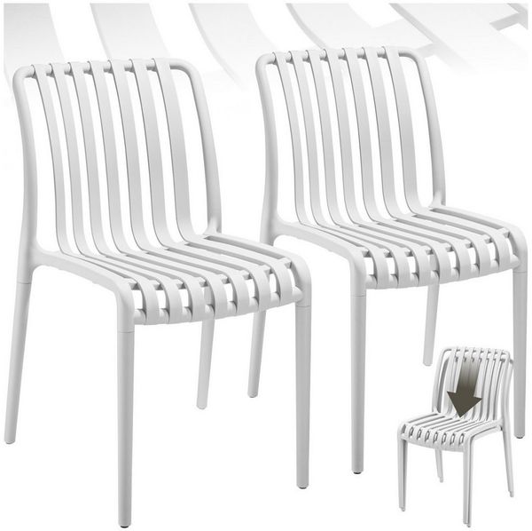 tectake Gartenstuhl Balkonstuhl, stapelbar, Belastbarkeit 110 kg, 47 x 58 x 80,5 cm (Terrassenstuhl Alcudia für Außen in Creme, 2 St), wetterfest und UV-beständig, pflegeleicht, rutschfeste Gummischoner