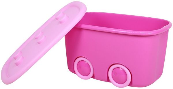 ONDIS24 Aufbewahrungsbox Spielzeugaufbewahrungsbox Spielzeugkiste Kinder Spielzeugbox Funny, mit großen Rädern und aufliegendem Deckel, 46 liter