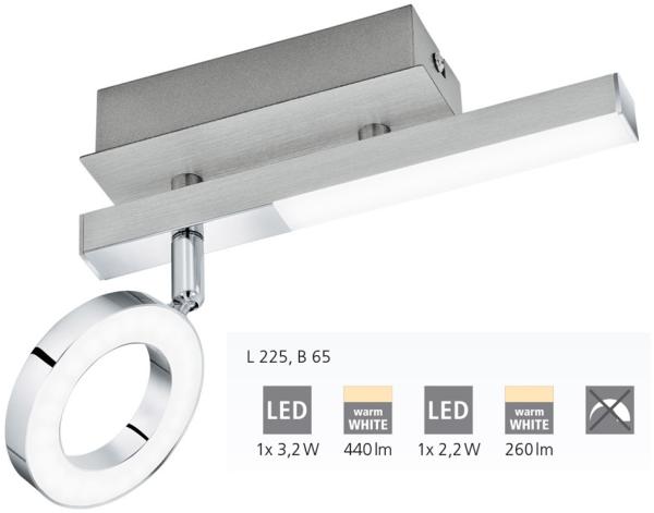 Eglo 96178 Spotleuchte CARDILLIO 2 Alu, Stahl chrom, Kunststoff satiniert LED 1X3,2W;1X2,2W 3000K L:22. 5cm B:6. 5cm H:16. 5cm