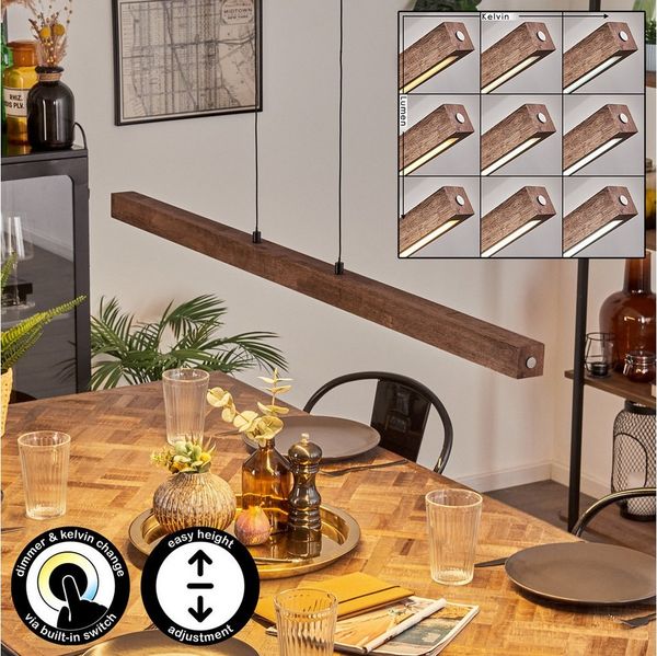 hofstein Pendelleuchte dimmbare Hängelampe aus Metall/Holz/Kunststoff in Schwarz/Dunkelbraun, LED wechselbar, 3000-6000 Kelvin, skandinavisches Design, Touchdimmer, LED 24 Watt, 2550 Lumen