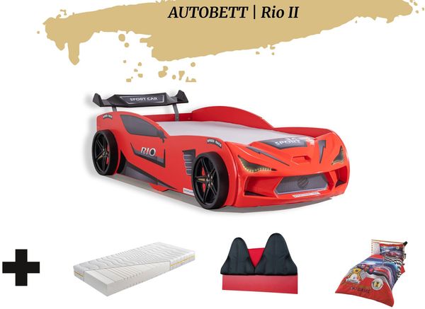 Autobett Kinderbett "Rio II" 90x200 Carbon mit LED Leuchte inkl. Lattenrost