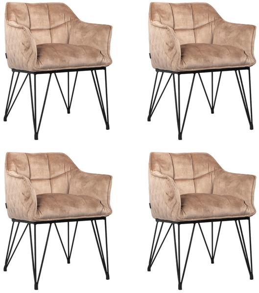 Bronx71 Esszimmerstuhl Samt Jaxon mit Armlehne taupe - 4er Set