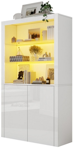 OKWISH Vitrine Hochglanz-Aufbewahrungsschrank (Sideboard, Wohnzimmerschrank, Organizer, 1-St, Displayschicht aus gehärtetem Glas) mit LED-Leuchten