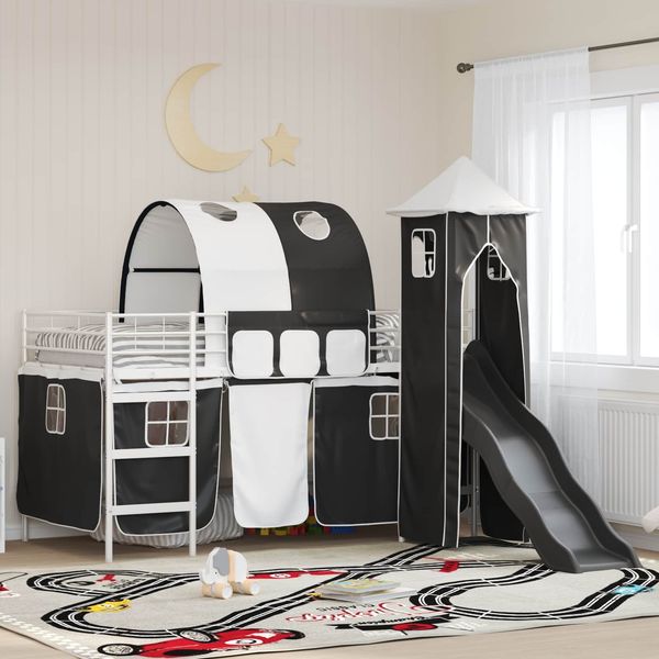 vidaXL Kinderloftbett Weiß und Schwarz 107 x 200 cm Metall 42020898