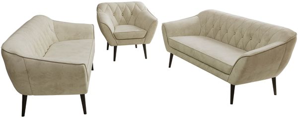 Wohnzimmerset, Möbelset PIRS 3-3-1, Armlehnen, Wellenfederung, schwarze Füße, Dreisitzer Sofas mit Sessel, Polstermöbel Set - Beige Velvet Bild 8